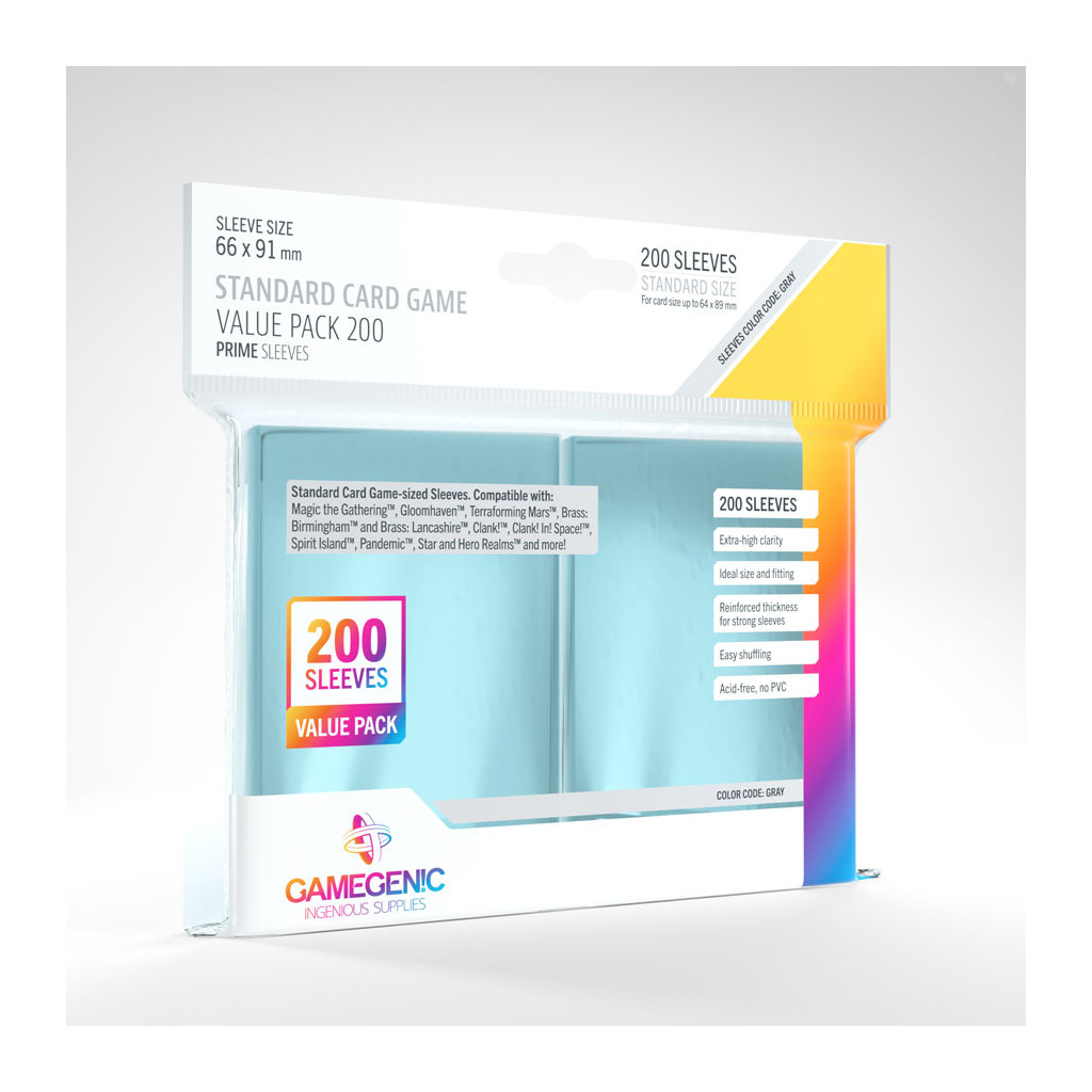 GAMEGENIC - VALUE PACK STANDARD SLEEVES - CLEAR (200 SLEEVES)