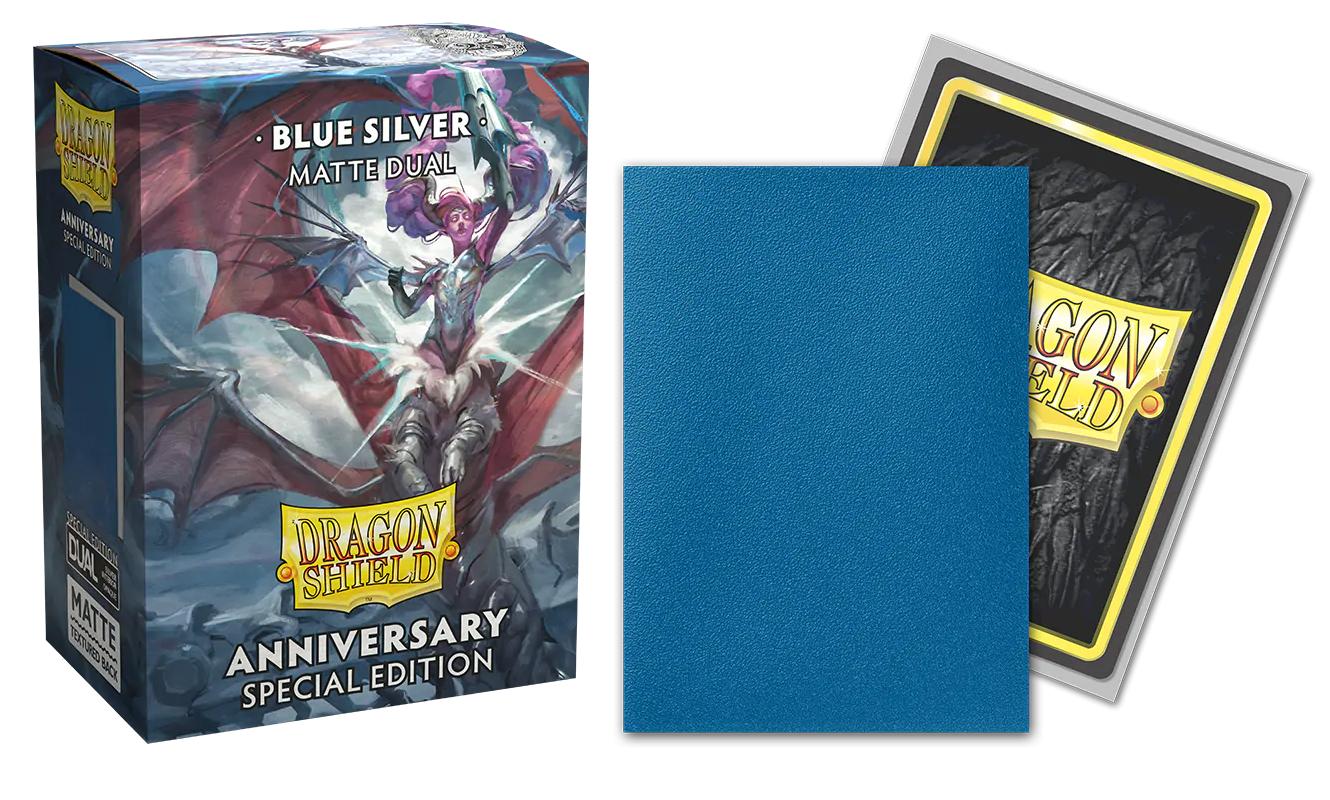 DRAGON SHIELD - 100 SLEEVES DUAL MAT STANDARD SIZE BLUE SILVER (ANNIVERSARY EDITION)