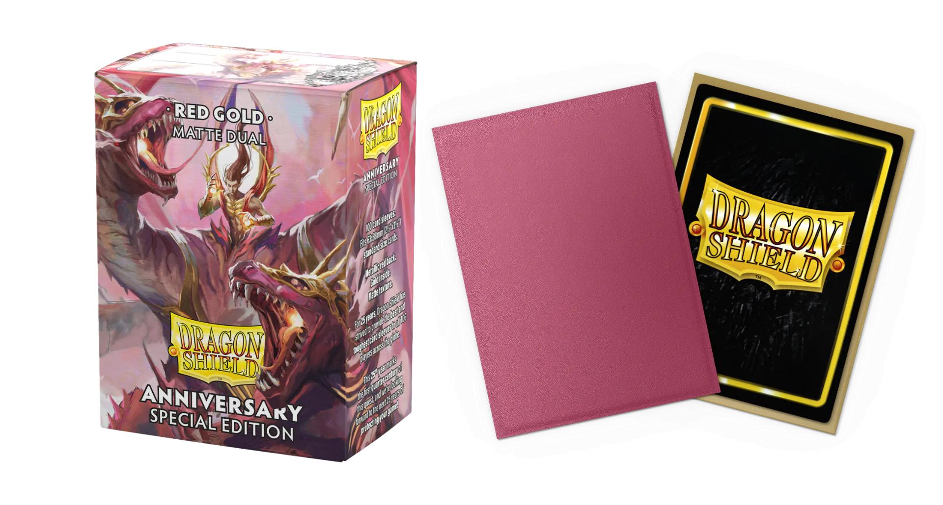 DRAGONSHIELD - 100 SLEEVES STANDARD SIZE DUAL MAT - ROUGE OR (ANNIVERSARY EDITION)