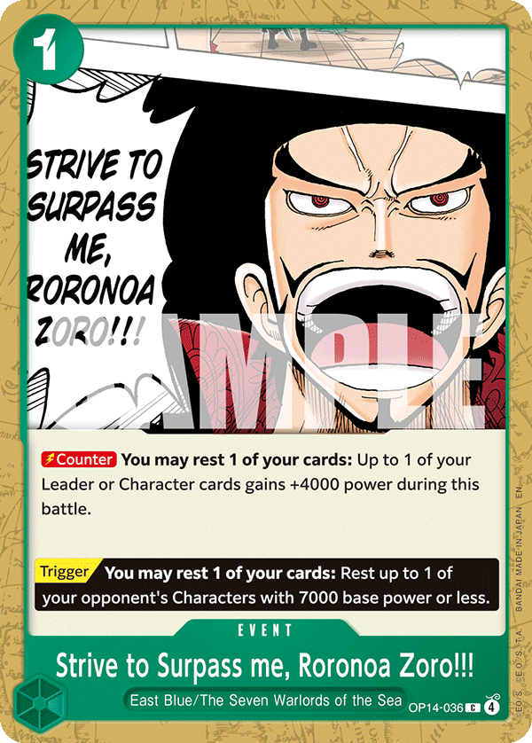 OP [EN] OP14 036 STRIVE TO SURPASS ME, RORONOA ZORO!!! (COMMUNE)