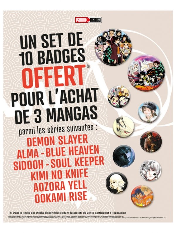 Visuel SET DE 10 BADGES PANINI MANGA (OFFERT SOUS CONDITION)