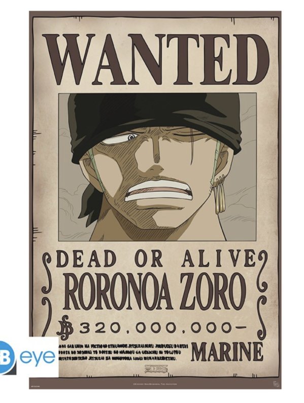 Visuel ONE PIECE - POSTER "WANTED ZORO NEW" ROULÉ FILMÉ (91.5X61)