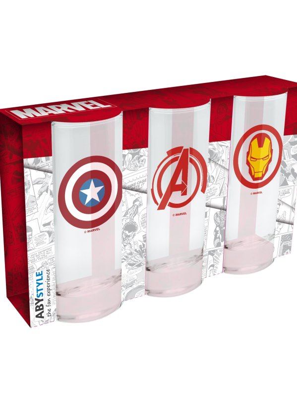 Visuel MARVEL - "AVENGERS CAPTAIN AMERICA & IRON MAN" SET DE 3 VERRES - REF: ABYVER071