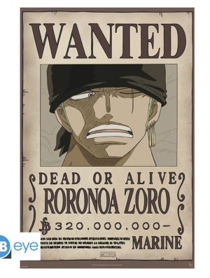ONE PIECE - POSTER "WANTED ZORO NEW" ROULÉ FILMÉ (91.5X61)