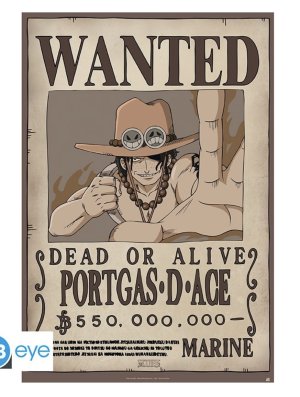 ONE PIECE - POSTER "WANTED ACE" ROULÉ FILMÉ (91.5X61)