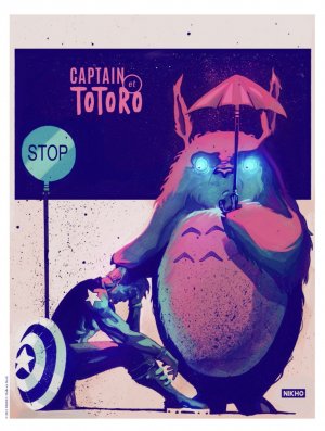 AFFICHE LUXE - COULEUR - HOMMAGE TOTORO CAPTAIN AMERICA
